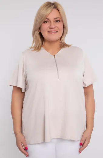 Béžová ľanová blúzka s prelamovanými ramenami