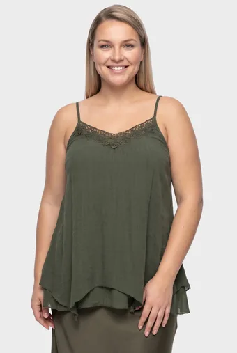 Khaki top s ramienkami